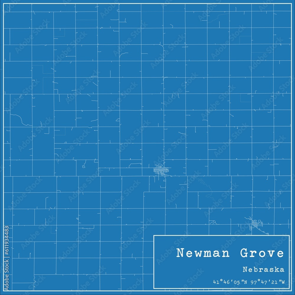 Blueprint US city map of Newman Grove, Nebraska.