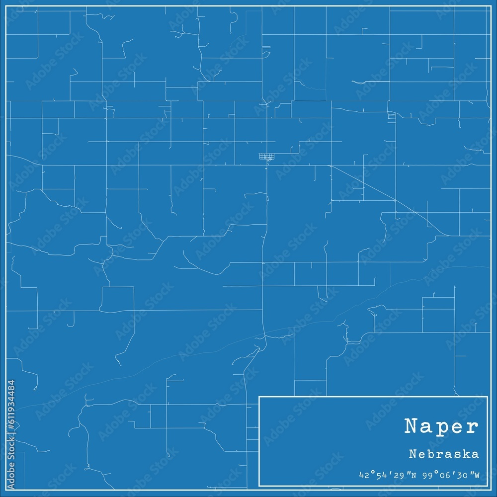 Blueprint US city map of Naper, Nebraska.