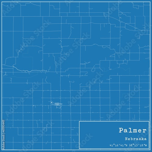 Blueprint US city map of Palmer, Nebraska. photo