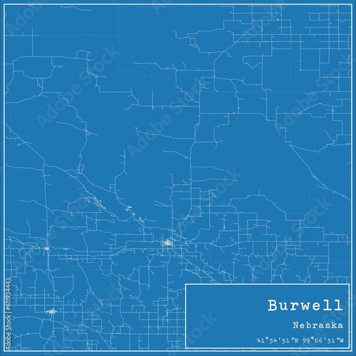 Blueprint US city map of Burwell, Nebraska.