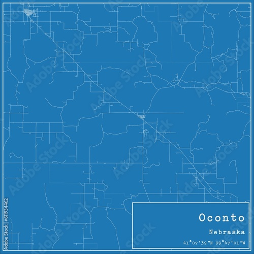 Blueprint US city map of Oconto, Nebraska.