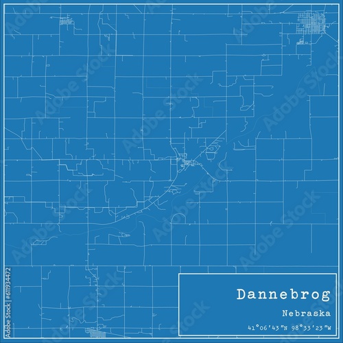 Blueprint US city map of Dannebrog  Nebraska.
