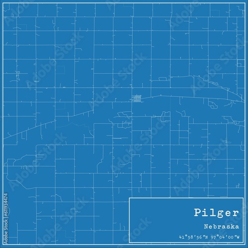 Blueprint US city map of Pilger, Nebraska.