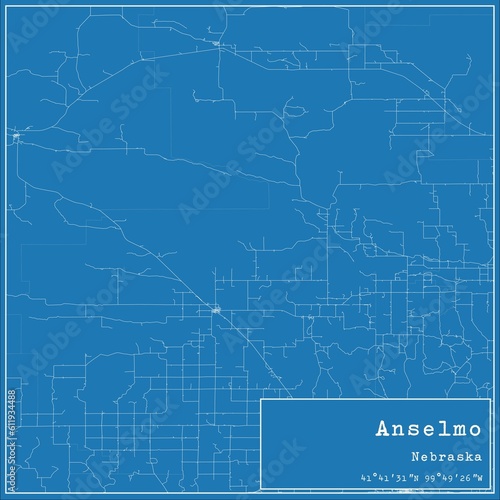 Blueprint US city map of Anselmo, Nebraska.