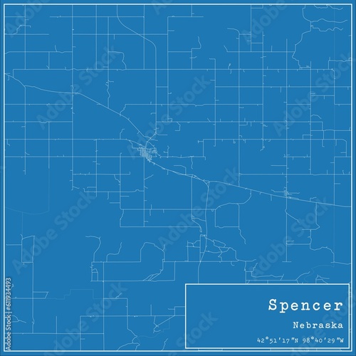 Blueprint US city map of Spencer, Nebraska. photo