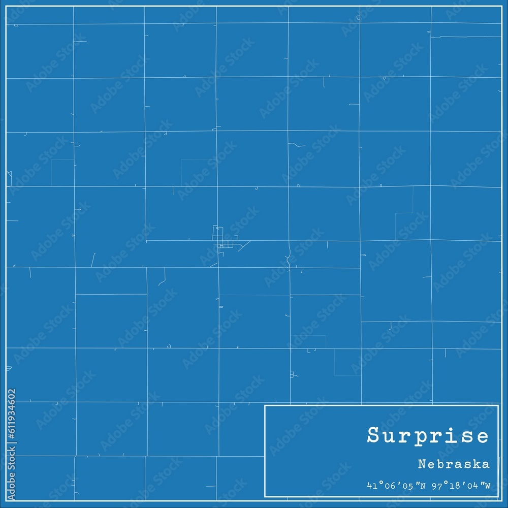 Blueprint US city map of Surprise, Nebraska.