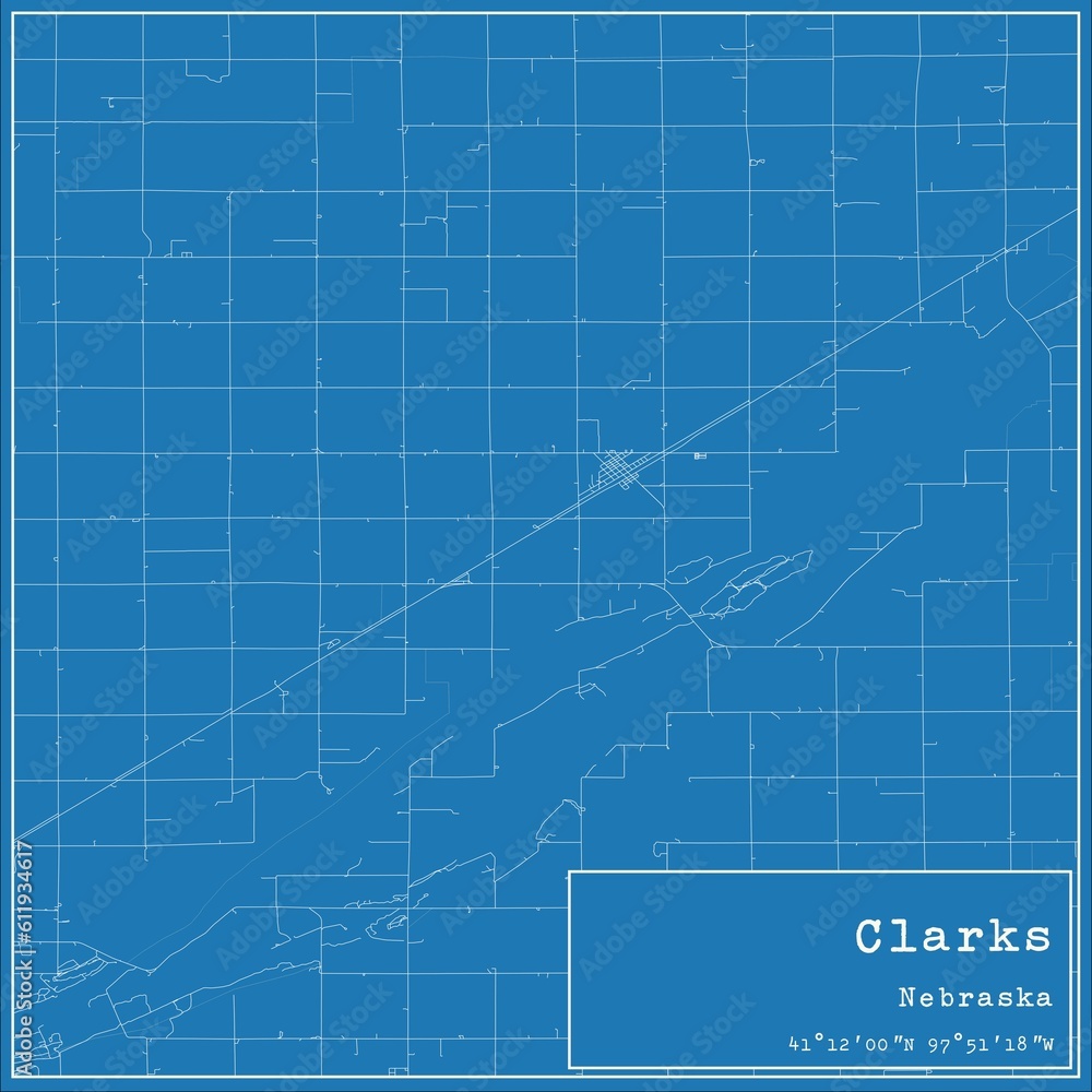 Blueprint US city map of Clarks, Nebraska.