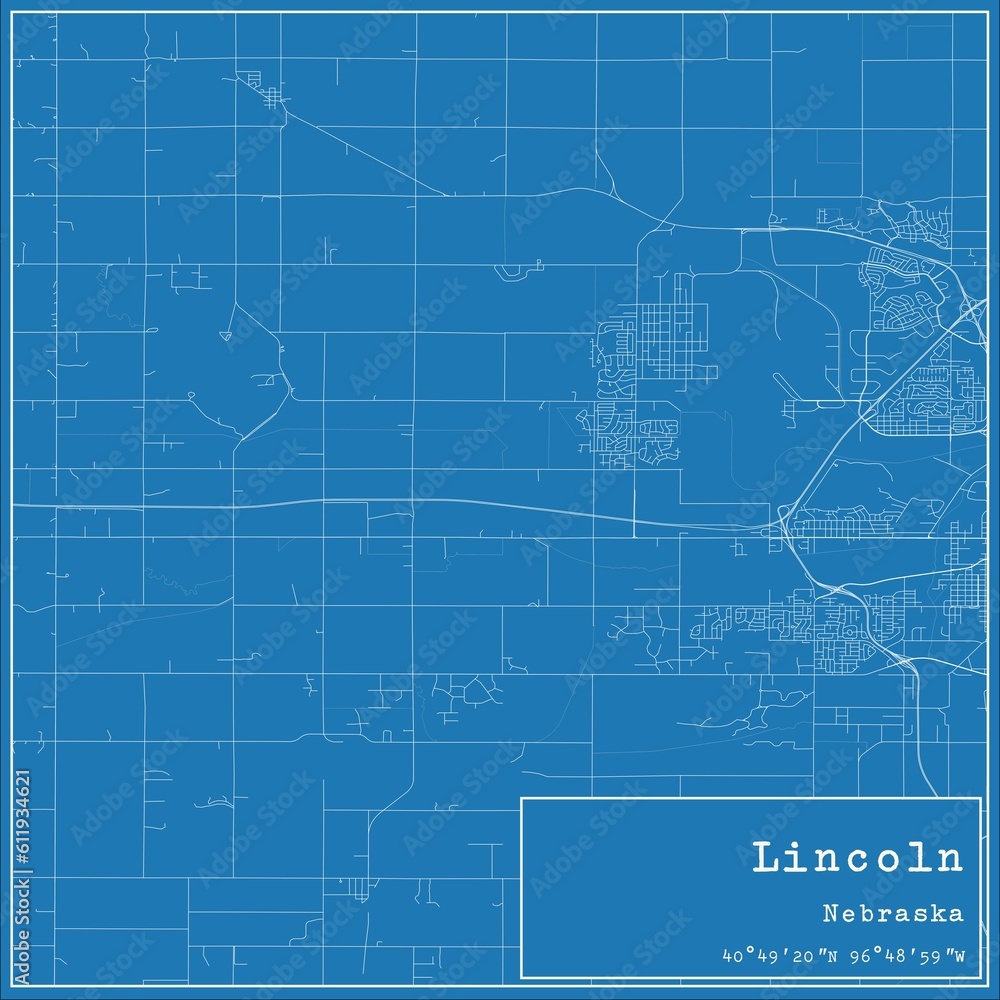 Blueprint US city map of Lincoln, Nebraska. Blueprint US city map of Lincoln, Nebraska.