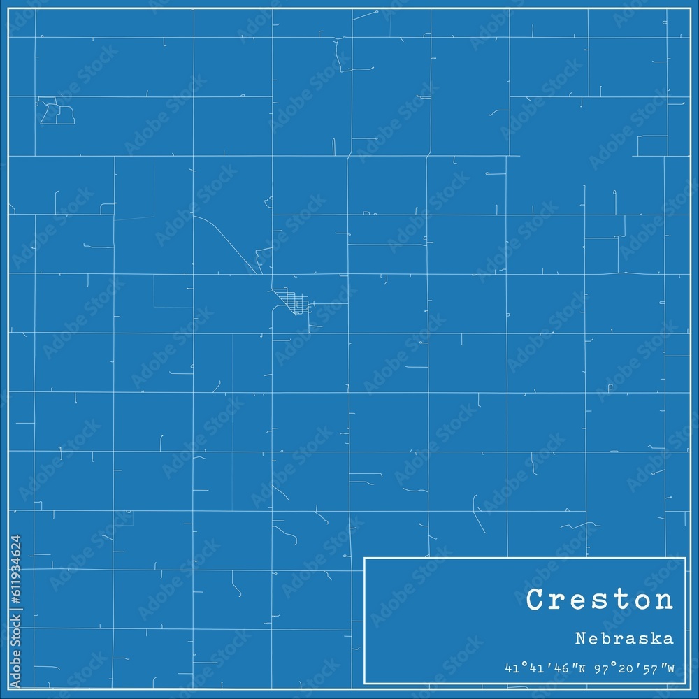 Blueprint US city map of Creston, Nebraska.