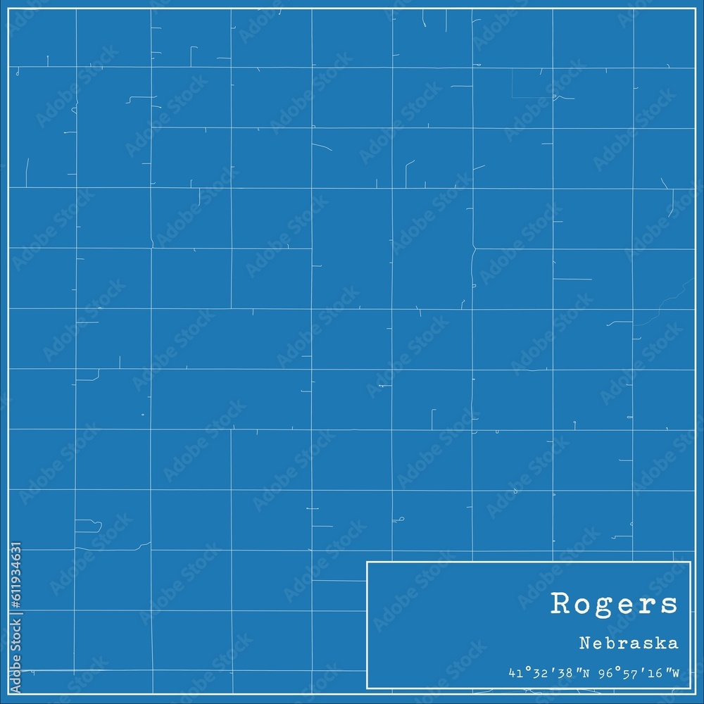 Blueprint US city map of Rogers, Nebraska.