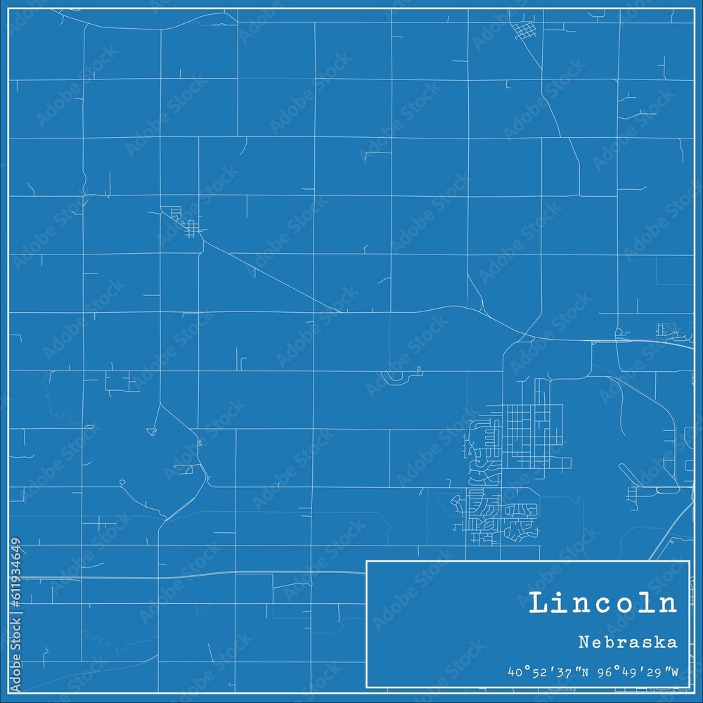 Blueprint US city map of Lincoln, Nebraska.