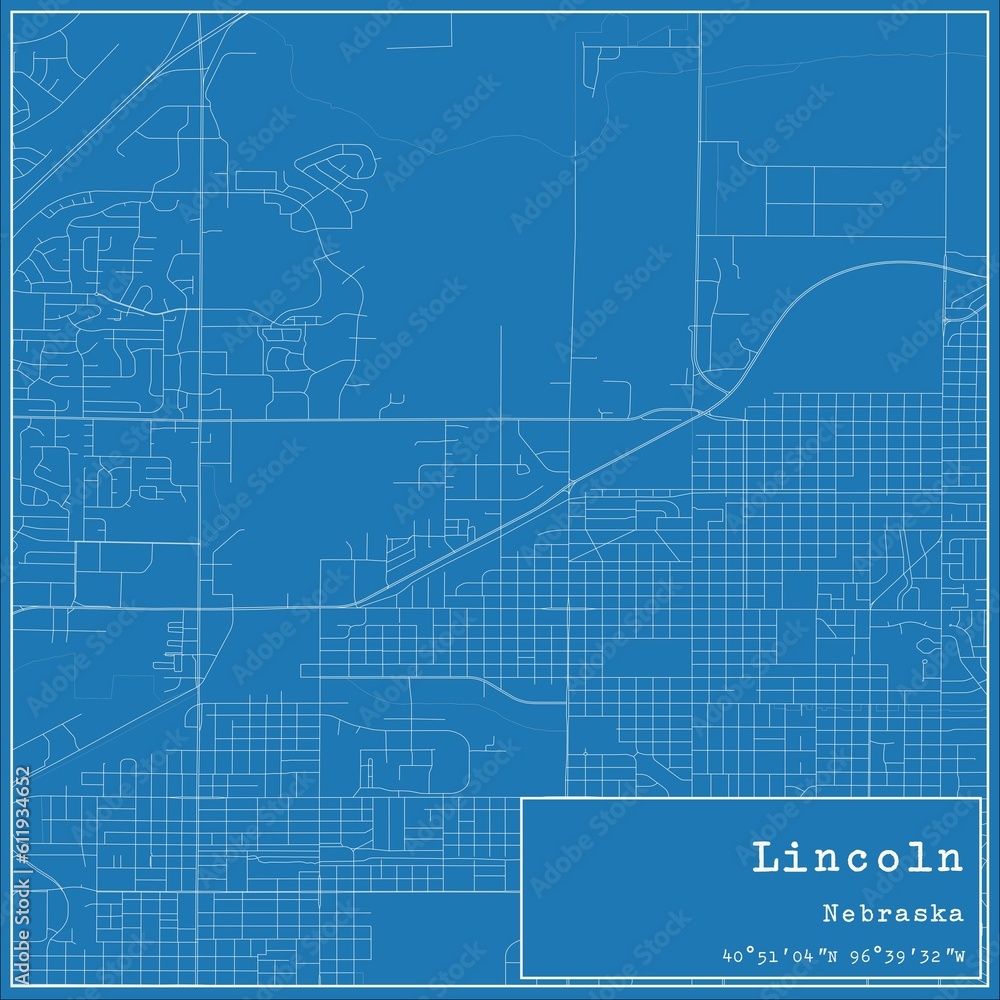 Obraz premium Blueprint US city map of Lincoln, Nebraska.