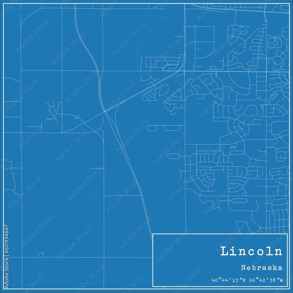 Obraz premium Blueprint US city map of Lincoln, Nebraska.