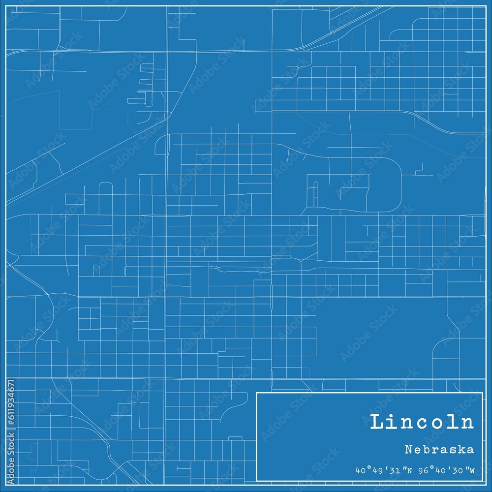 Blueprint US city map of Lincoln, Nebraska. Blueprint US city map of Lincoln, Nebraska.
