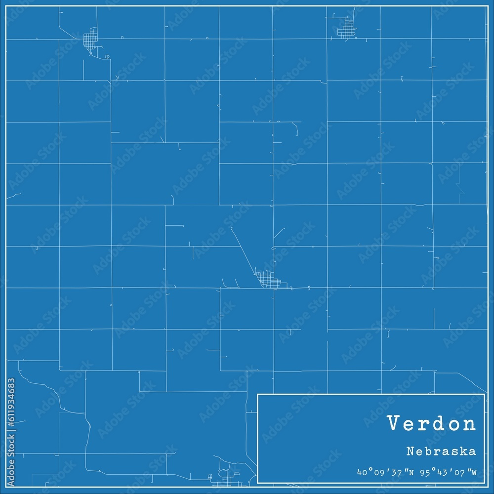 Blueprint US city map of Verdon, Nebraska.