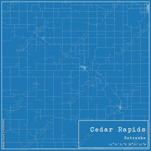 Blueprint US city map of Cedar Rapids  Nebraska.