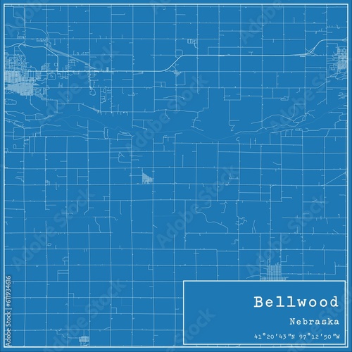 Blueprint US city map of Bellwood  Nebraska.