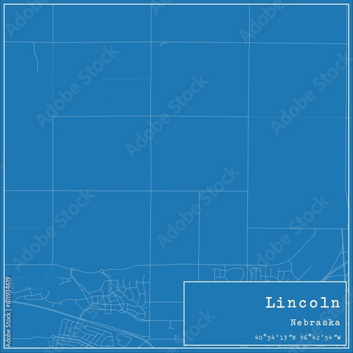 Blueprint US city map of Lincoln, Nebraska.
