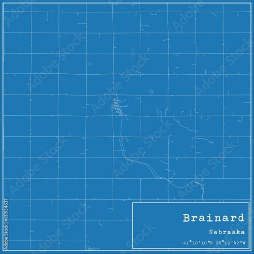 Blueprint US city map of Brainard  Nebraska.