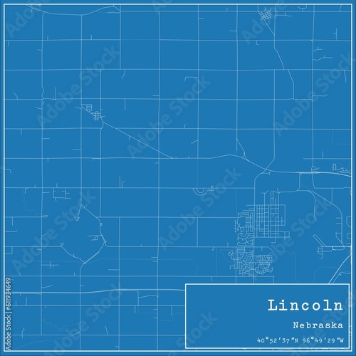Blueprint US city map of Lincoln, Nebraska.