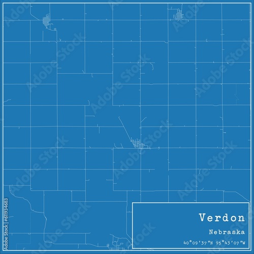 Blueprint US city map of Verdon, Nebraska.