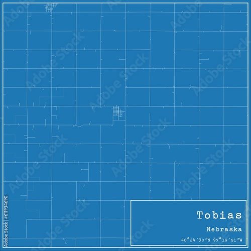 Blueprint US city map of Tobias, Nebraska. © Rezona