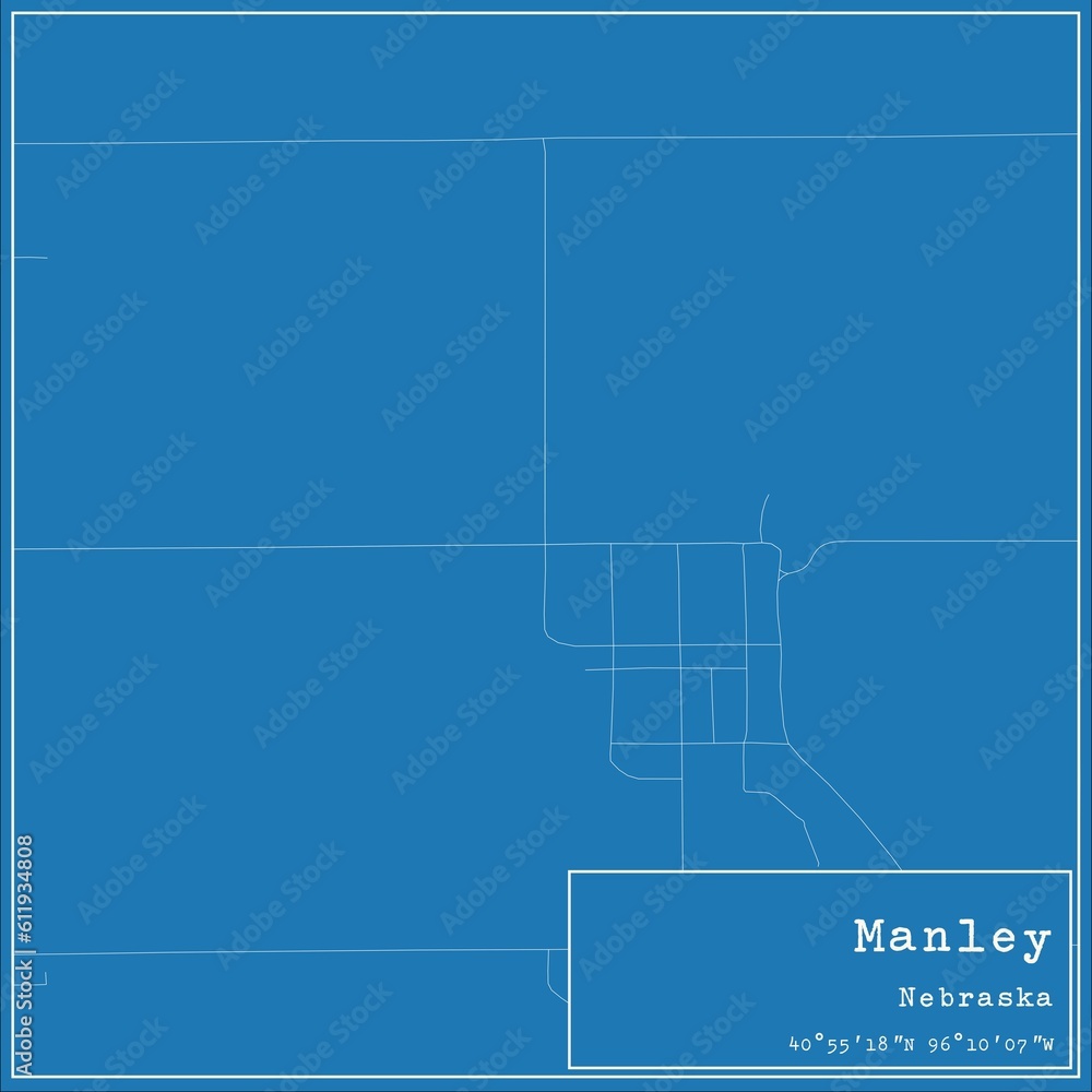 Blueprint US city map of Manley, Nebraska.