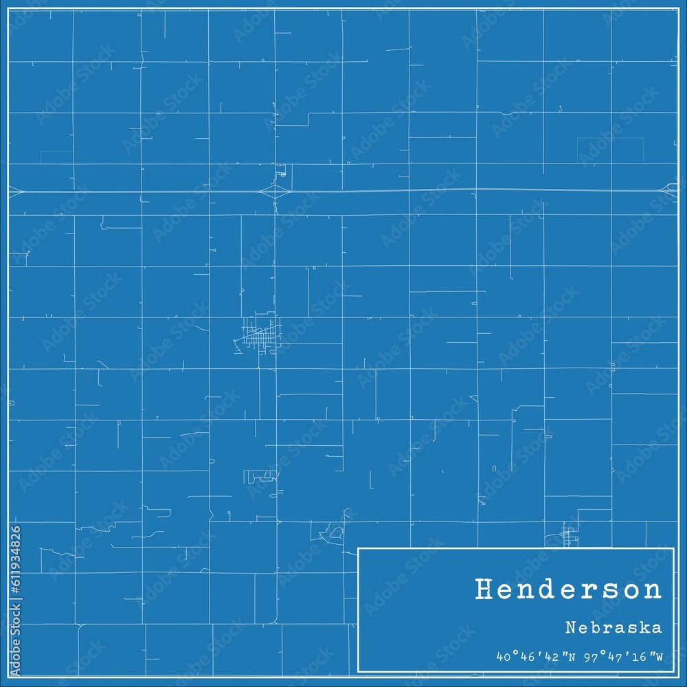 Blueprint US city map of Henderson, Nebraska.