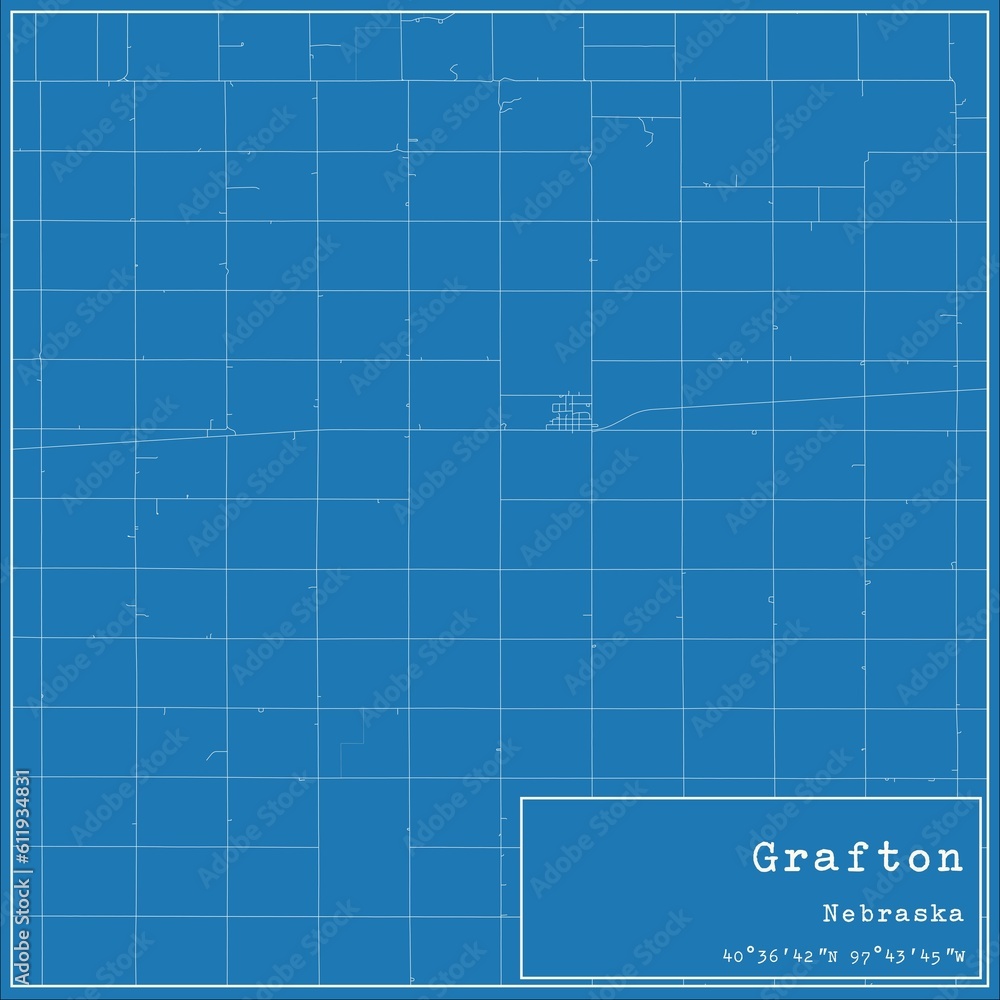 Blueprint US city map of Grafton, Nebraska.