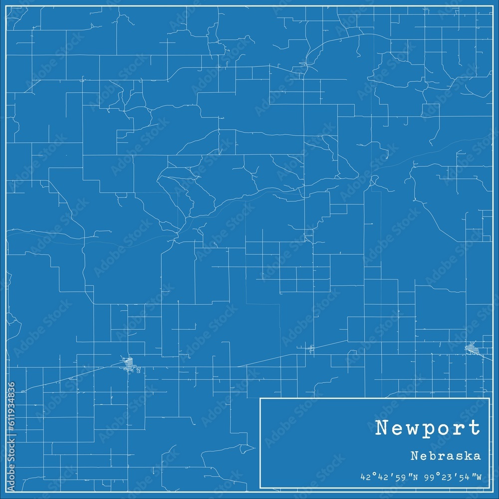 Blueprint US city map of Newport, Nebraska.