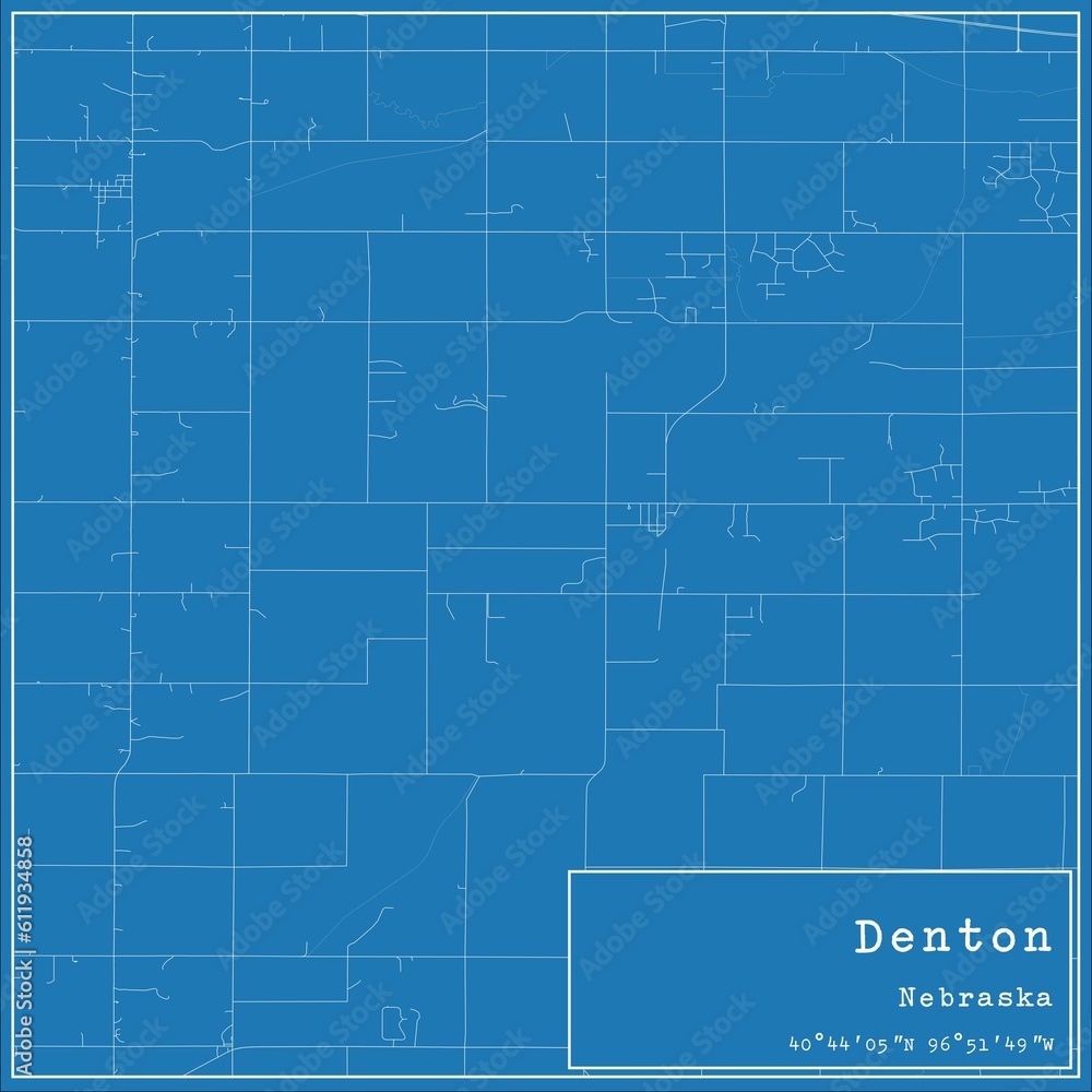 Blueprint US city map of Denton, Nebraska.