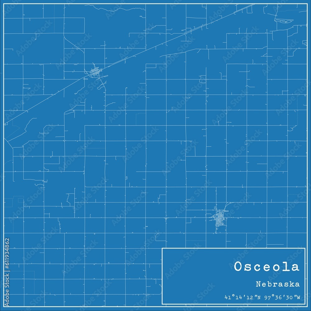 Blueprint US city map of Osceola, Nebraska.