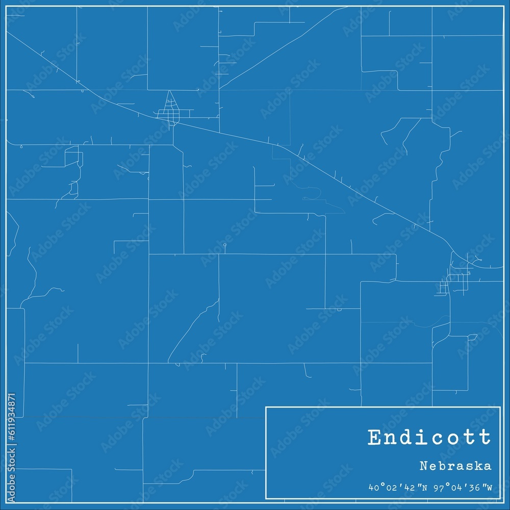 Blueprint US city map of Endicott, Nebraska.