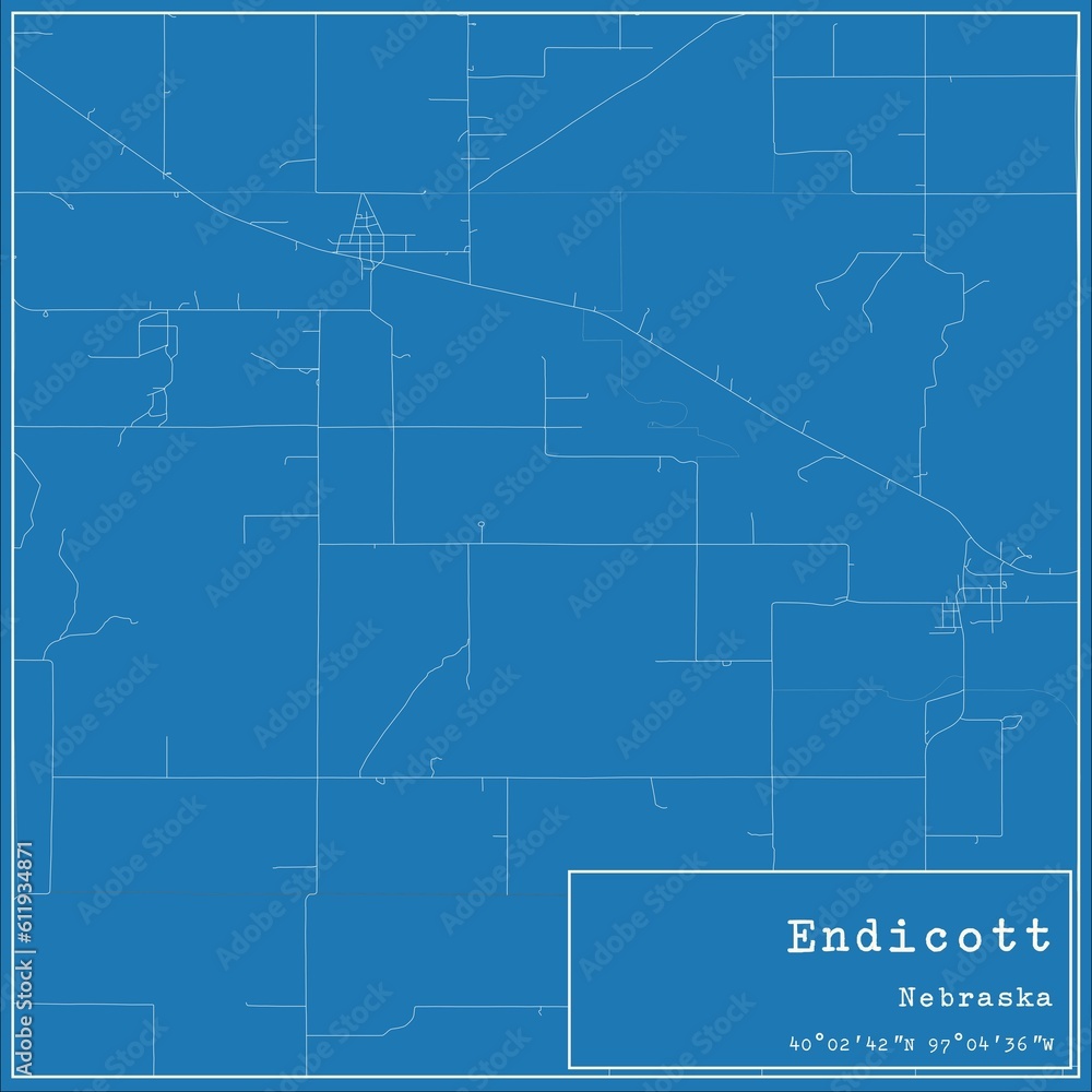 Obraz premium Blueprint US city map of Endicott, Nebraska.