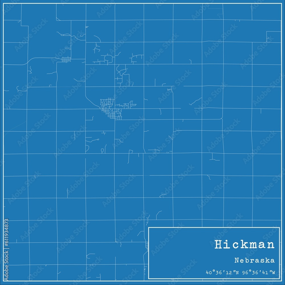 Blueprint US city map of Hickman, Nebraska.