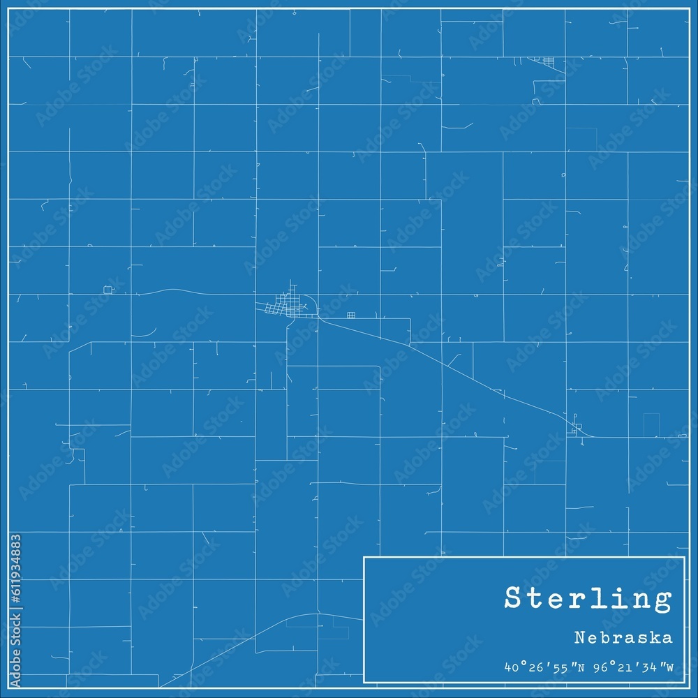 Blueprint US city map of Sterling, Nebraska.