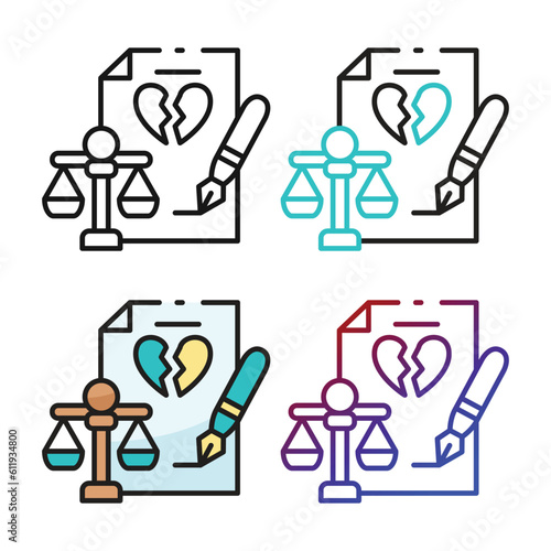 Divorce document icon design in four variation color