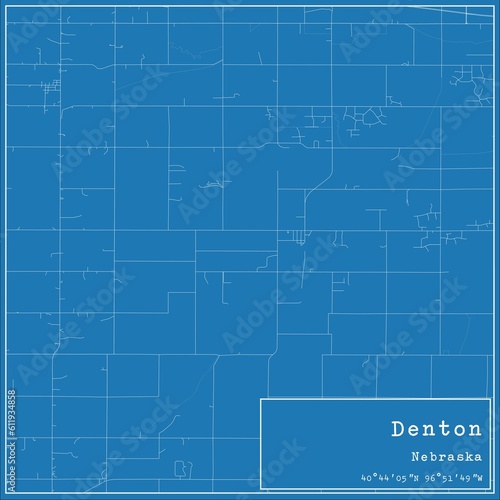 Blueprint US city map of Denton, Nebraska.