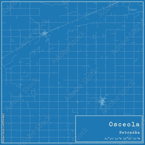 Blueprint US city map of Osceola, Nebraska.