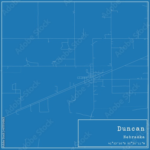 Blueprint US city map of Duncan, Nebraska.