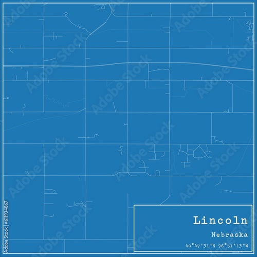 Blueprint US city map of Lincoln  Nebraska.