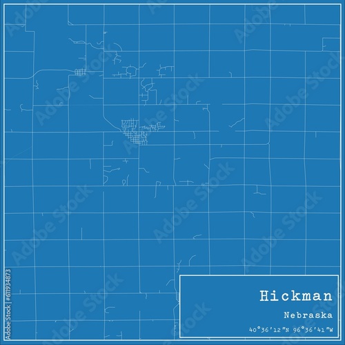 Blueprint US city map of Hickman, Nebraska.