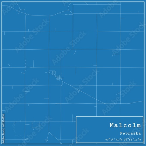 Blueprint US city map of Malcolm, Nebraska. photo