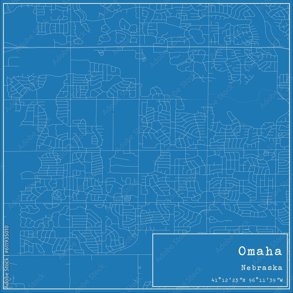 Blueprint US city map of Omaha, Nebraska.
