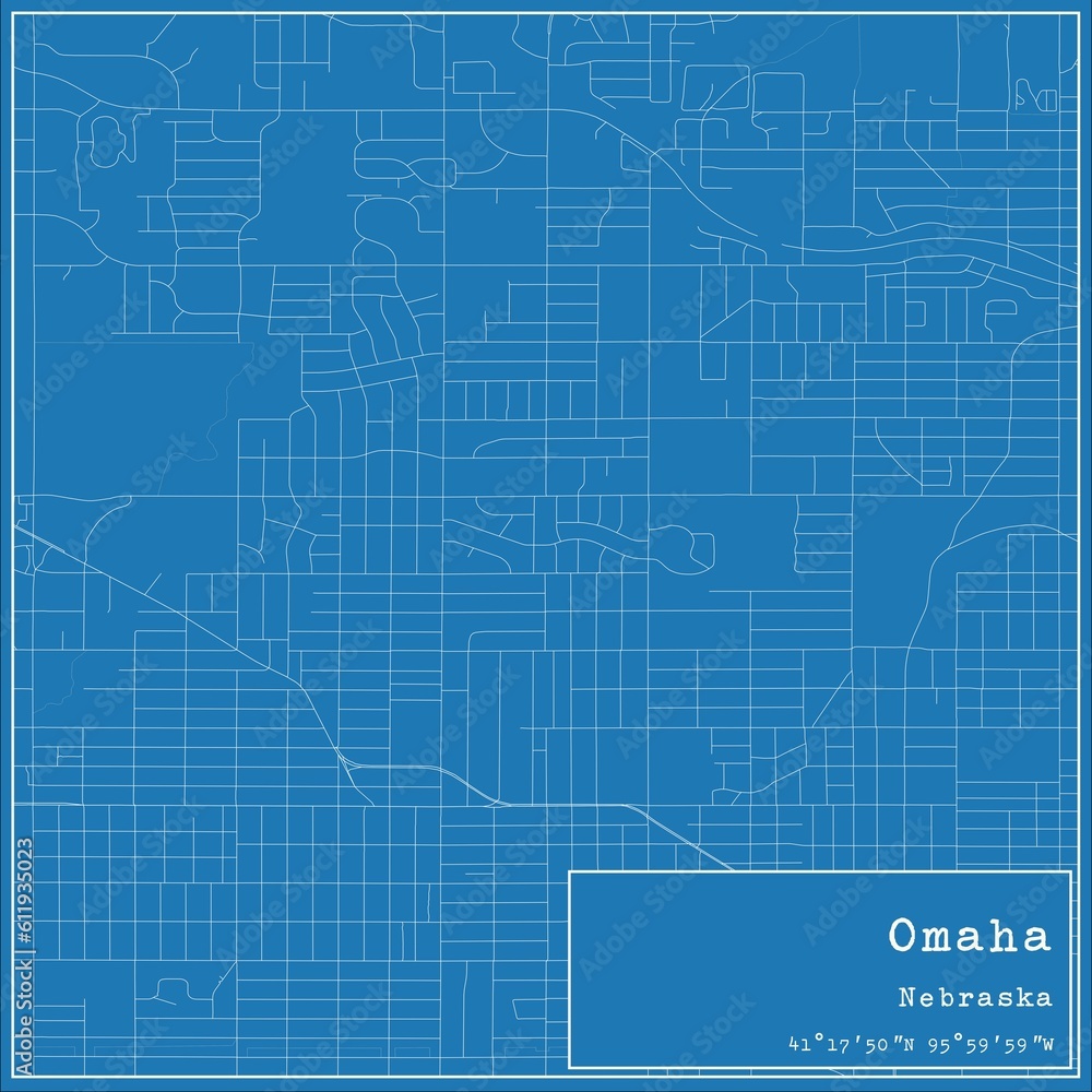 Blueprint US city map of Omaha, Nebraska.