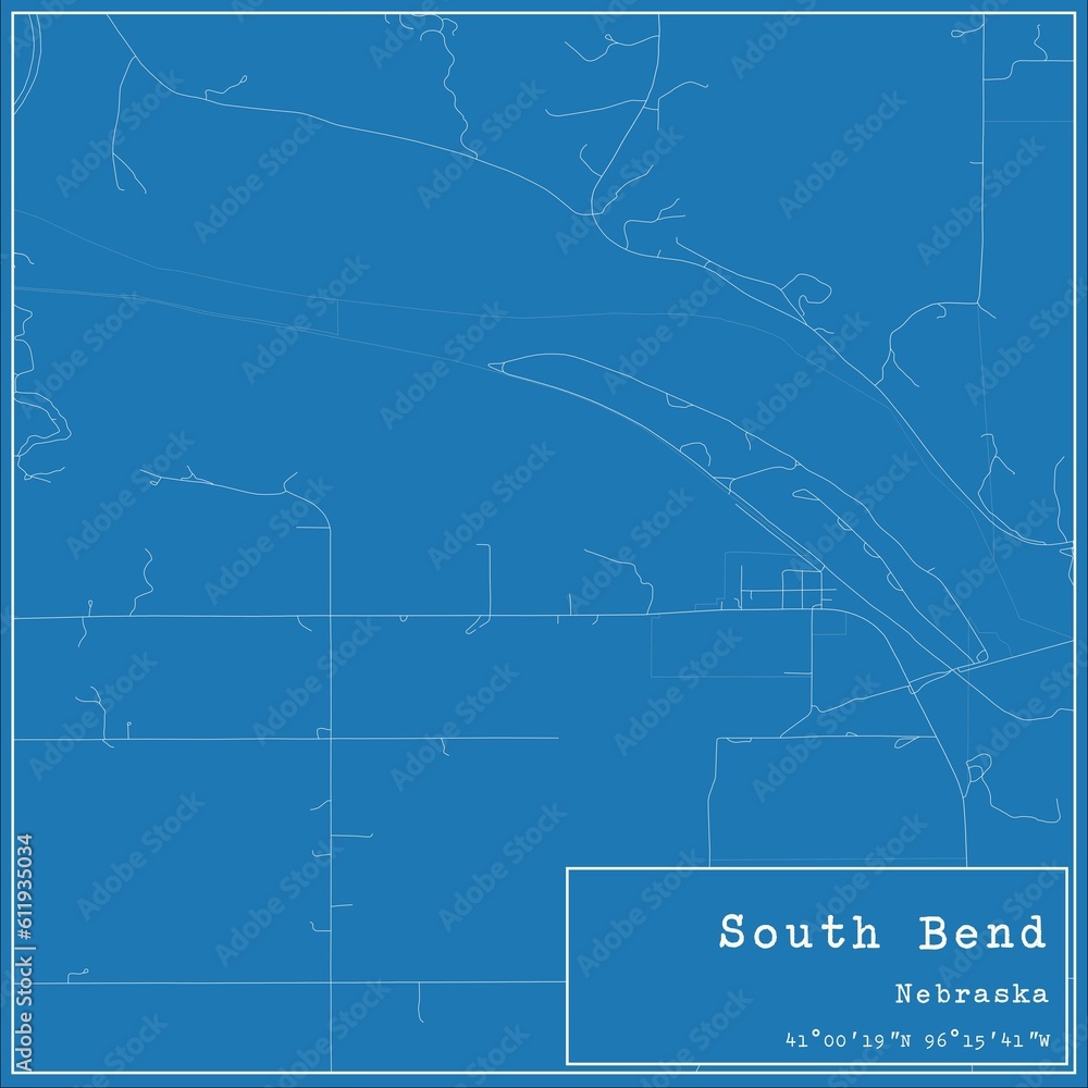 Fototapeta premium Blueprint US city map of South Bend, Nebraska.