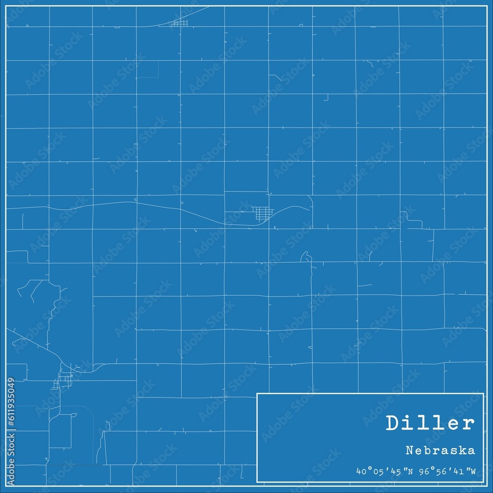 Blueprint US city map of Diller, Nebraska.
