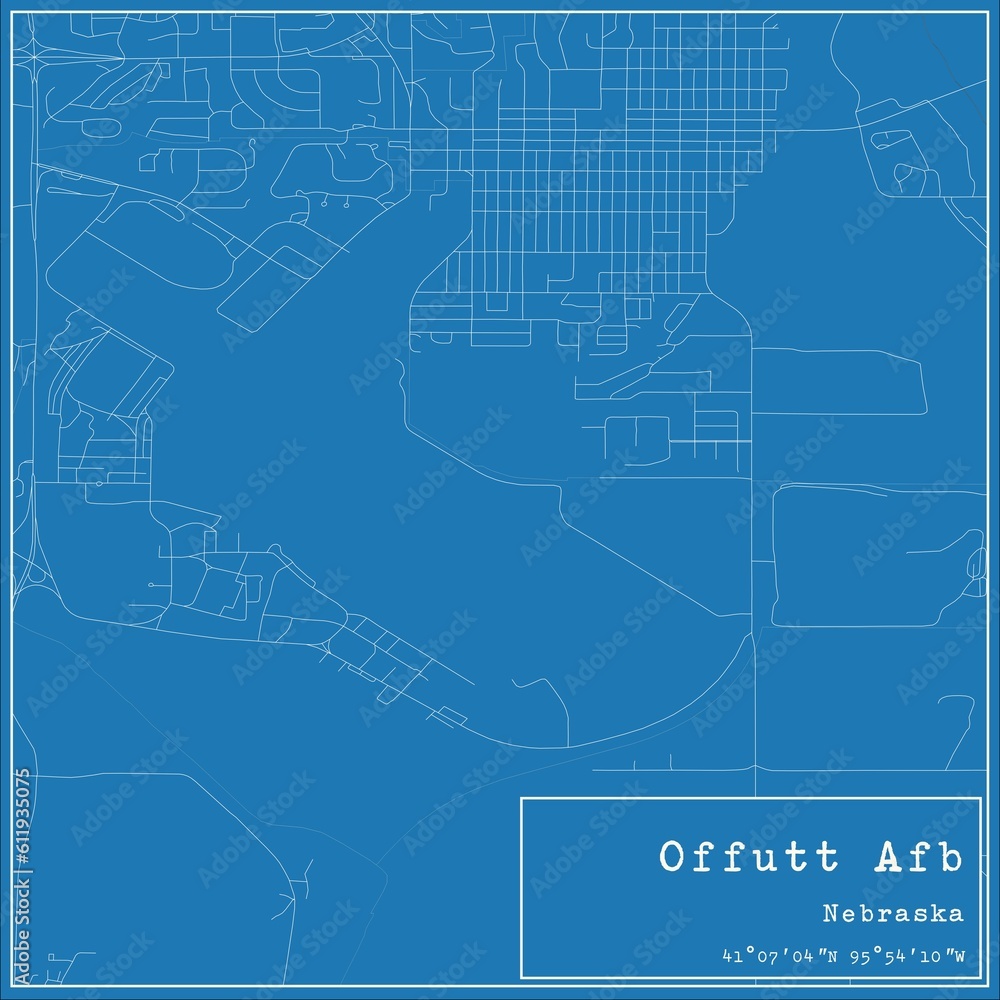 Blueprint US city map of Offutt Afb, Nebraska.