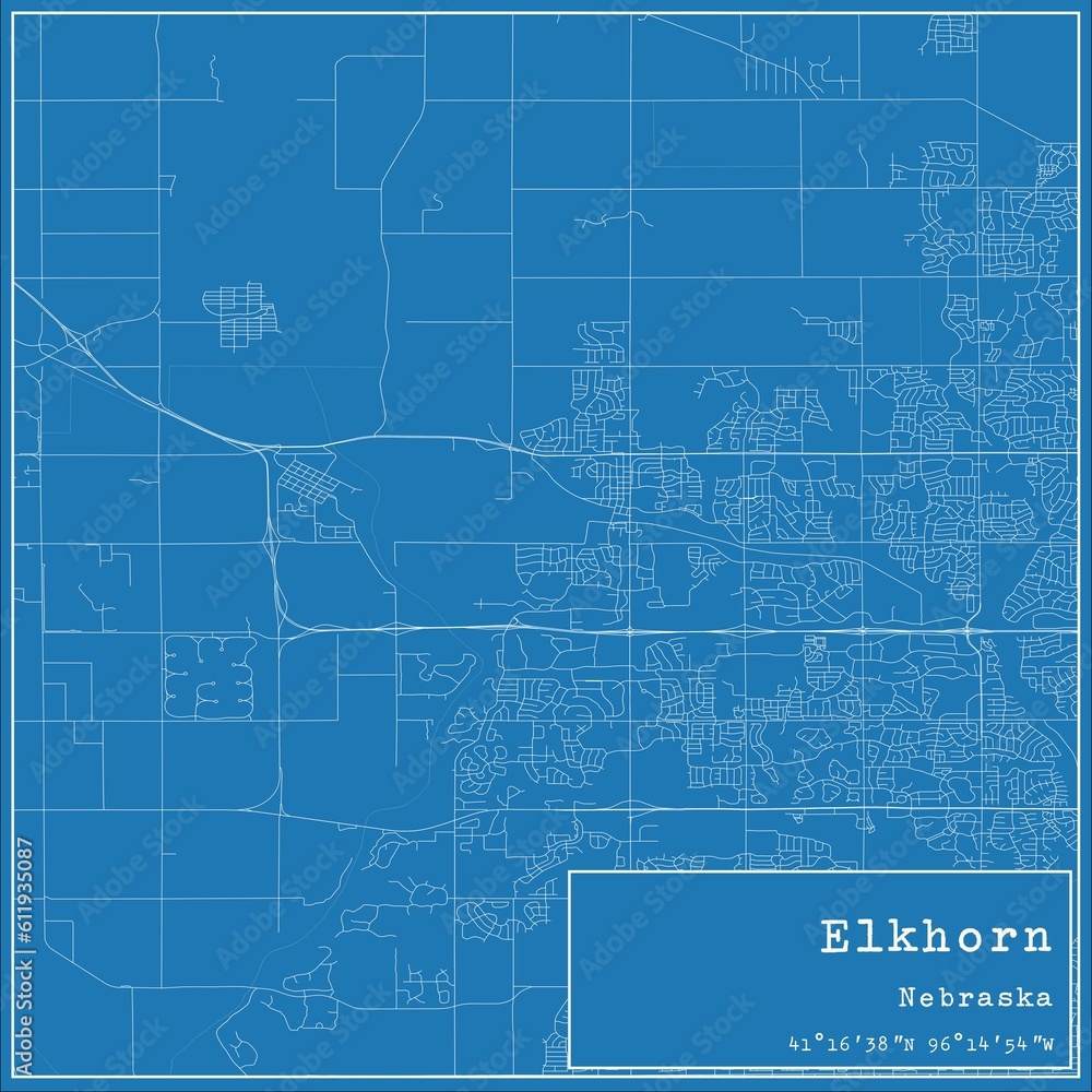 Blueprint US city map of Elkhorn, Nebraska.