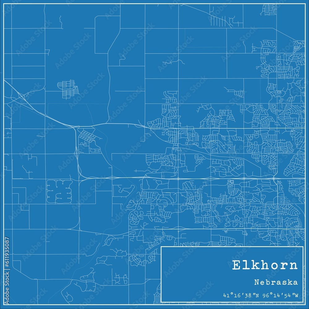 Obraz premium Blueprint US city map of Elkhorn, Nebraska.